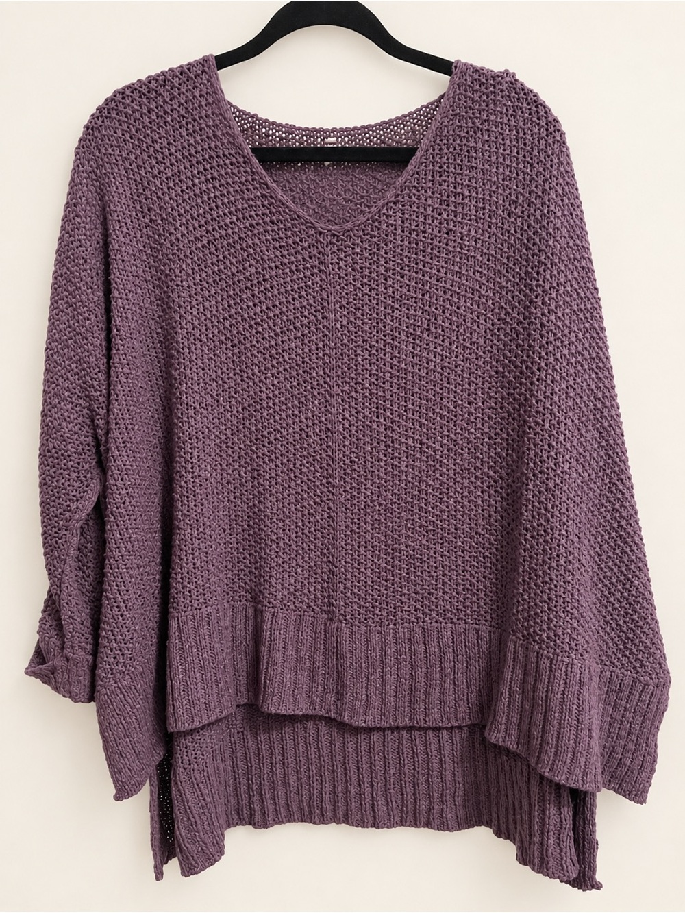 Wishlist Purple Open Knit V Neck High Low Sweater M/L